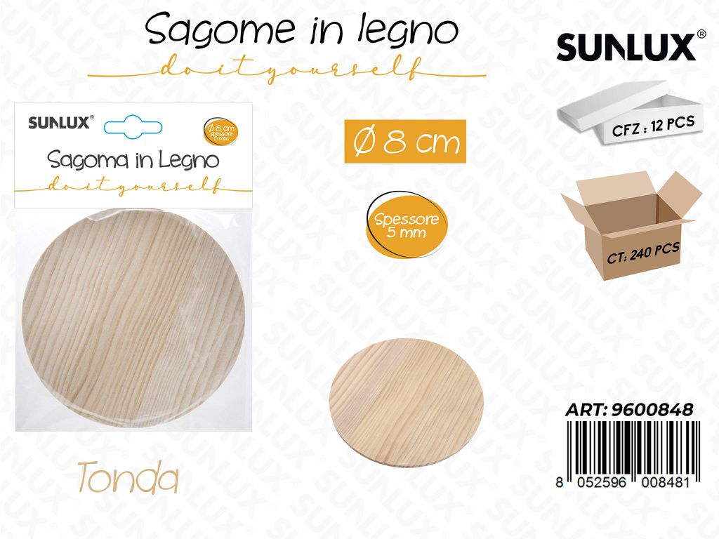 Sunlux Sagoma in Legno Tonda D.8CM*5MM