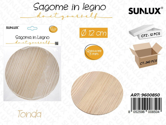 Sunlux Sagoma in Legno Tonda D.12CM*5MM