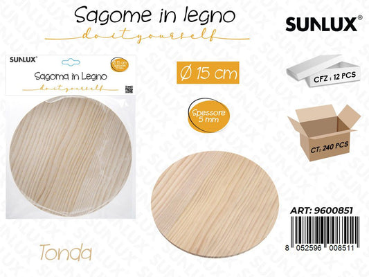 Sunlux Sagoma in Legno Diy D.15CM*5MM