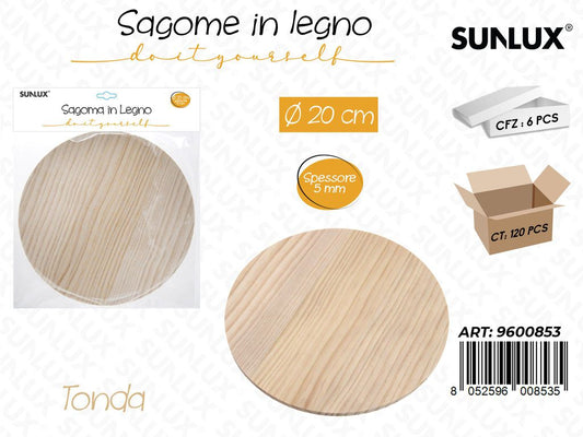 Sunlux Sagoma in Legno Tonda D.20CM*5MM