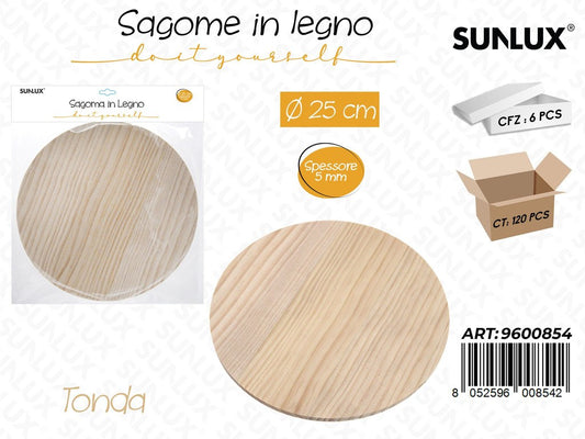Sunlux Sagoma in Legno Tonda D.25CM*5MM