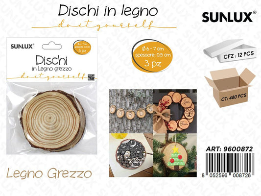 Sunlux Dischi in Legno Grezzo 3PCS D. 6-7*0.5CM