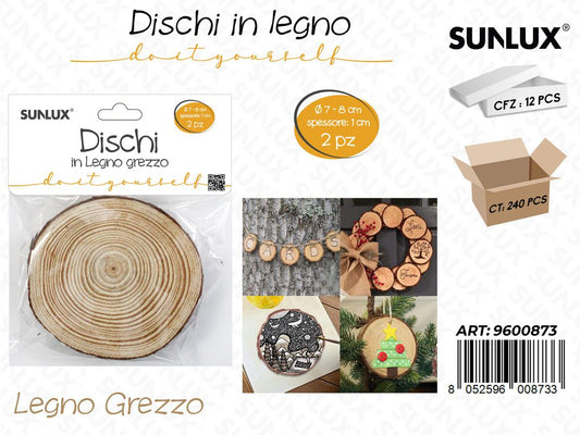 Dischi in Legno Grezzo 2PCS D. 7-8*1CM