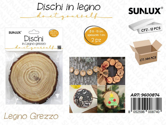 Dischi in Legno Grezzo 2PCS D. 8-10*1CM
