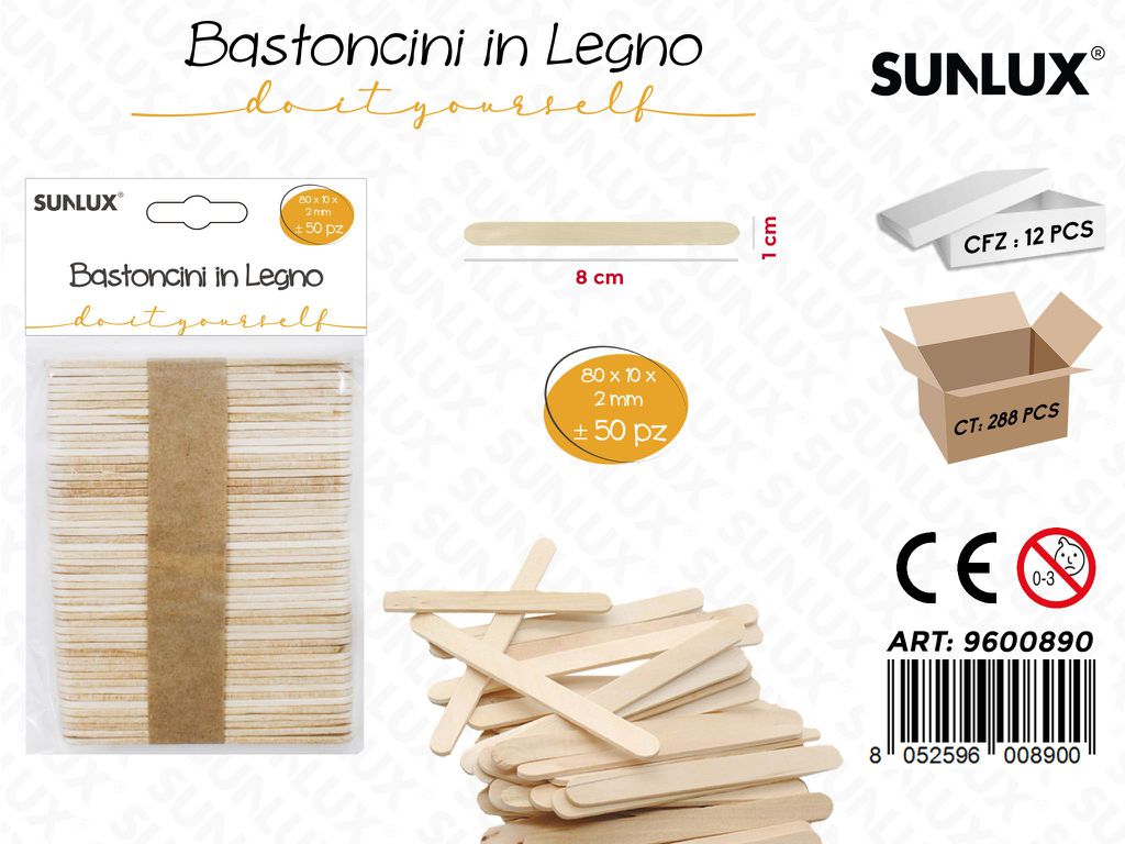 Sunlux Bastoncini in Legno 80*10*2 Mm 50PCS