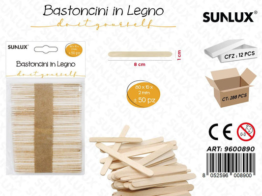 Sunlux Bastoncini in Legno 80*10*2 Mm 50PCS