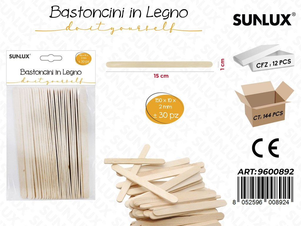 Sunlux Bastoncini in Legno 150*10*2MM 30PCS