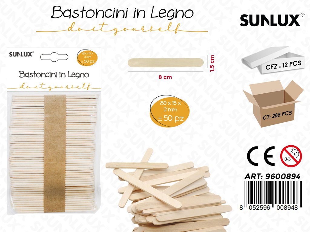 Sunlux Bastoncini in Legno 80*15*2 Mm 50PCS