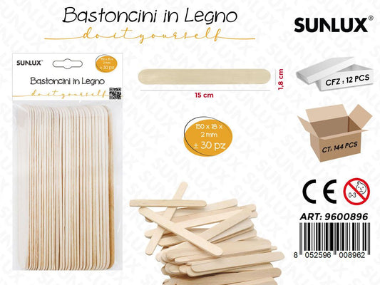 Sunlux Bastoncini in Legno 30PCS 150*18*2MM