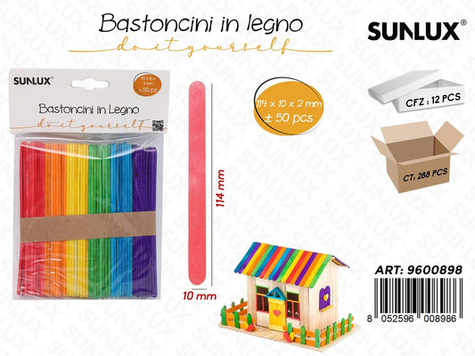 Sunlux Bastoncini in Legno Col. 50PCS 10MM*114MM