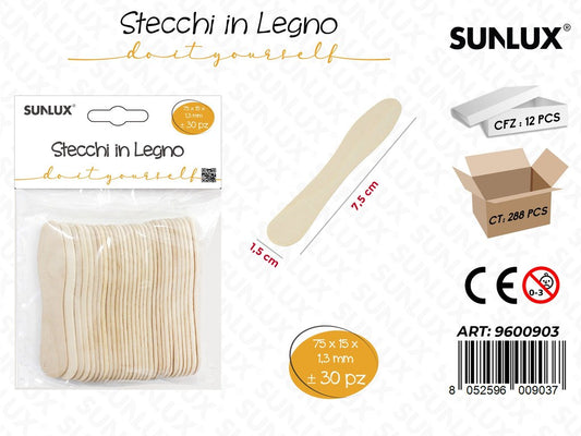 Sunlux Stecchi in Legno 30PCS 75*15*1.3MM