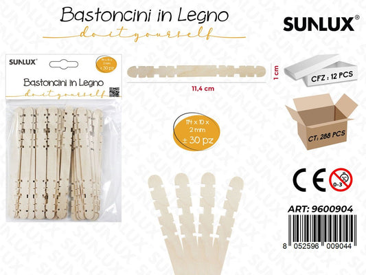 Sunlux Bastoncini Legno 30PCS 114*10*2MM