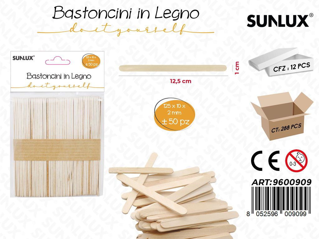 Sunlux Bastoncini in Legno 50PCS 125*10*2MM