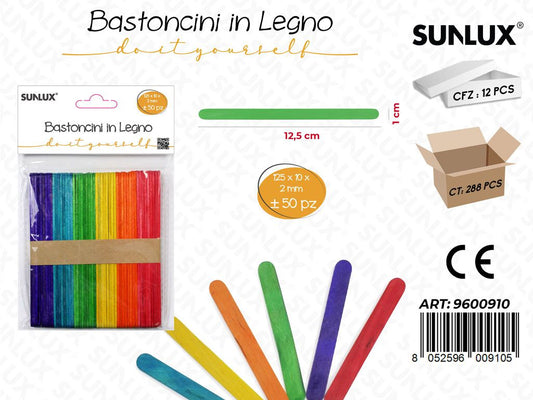 Sunlux Bastoncini in Legno Col. 50PCS 125*10*2MM