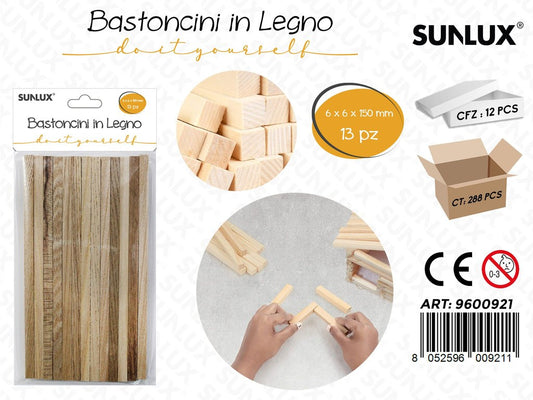Sunlux Bastoncini in Legno 13PCS 6*6*150MM