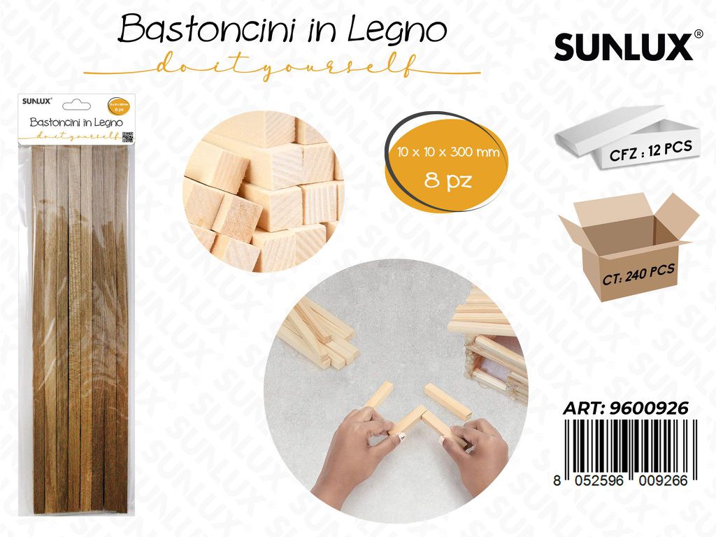 Sunlux Bastoncini in Legno 8PCS 10*10*300MM