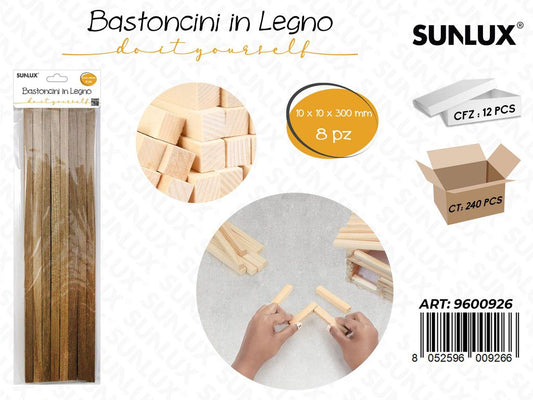 Sunlux Bastoncini in Legno 8PCS 10*10*300MM