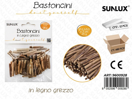 Sunlux Bastoncini in Legno Grezzo 25G D.0.3/0.5*3CM