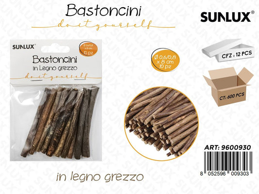 Sunlux Bastoncini in Legno Grezzo 10PCS D.0.6/0.8*8CM