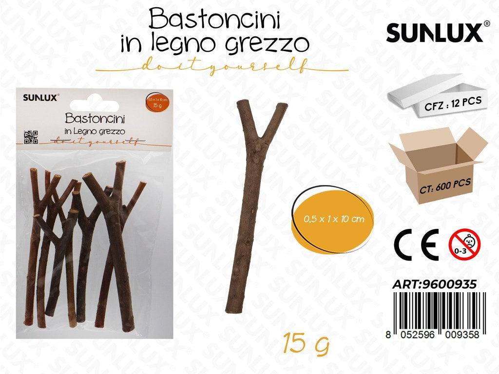 Sunlux Bastoncini Legno Grezzo 15G 0.5*1*10CM