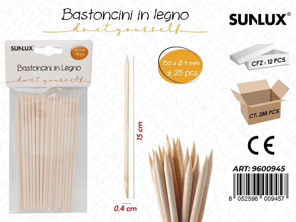 Sunlux Bastoncini Legno 25PCS 150*4MM