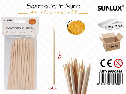 Sunlux Bastoncini Legno 25PCS 150*4MM