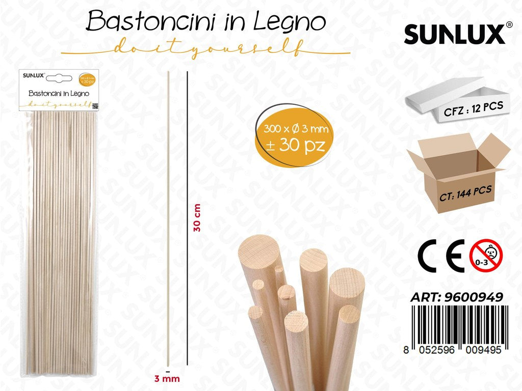 Sunlux Bastoncini Legno 30PCS 300*3MM