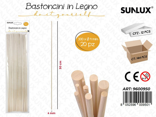 Sunlux Bastoncini Legno 20PCS 300*4MM