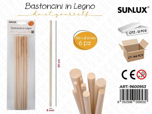 Sunlux Bastoncini Legno 6PCS 300*8MM
