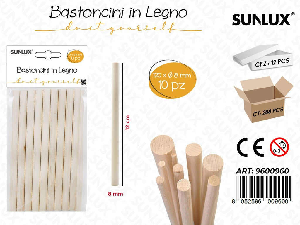 Sunlux Bastoncini in Legno 10PCS 120*D.8MM