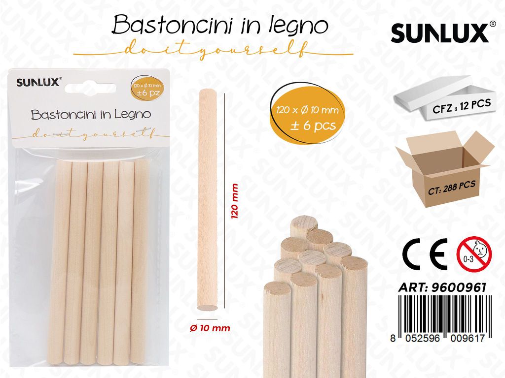 Sunlux Bastoncini in Legno 6PCS 120*D.10MM