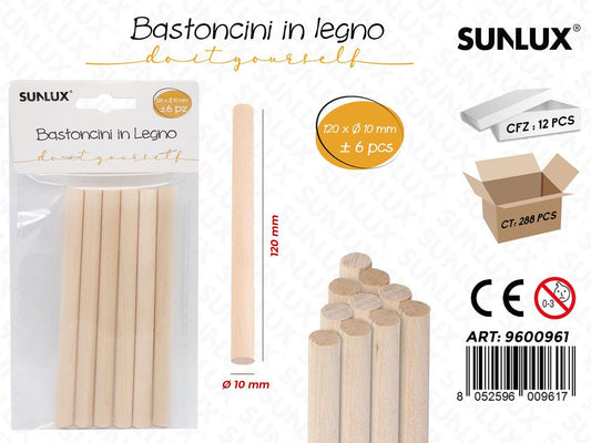 Sunlux Bastoncini in Legno 6PCS 120*D.10MM