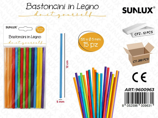 Sunlux Bastoncini in Legno Col. 15PCS D.5*120MM