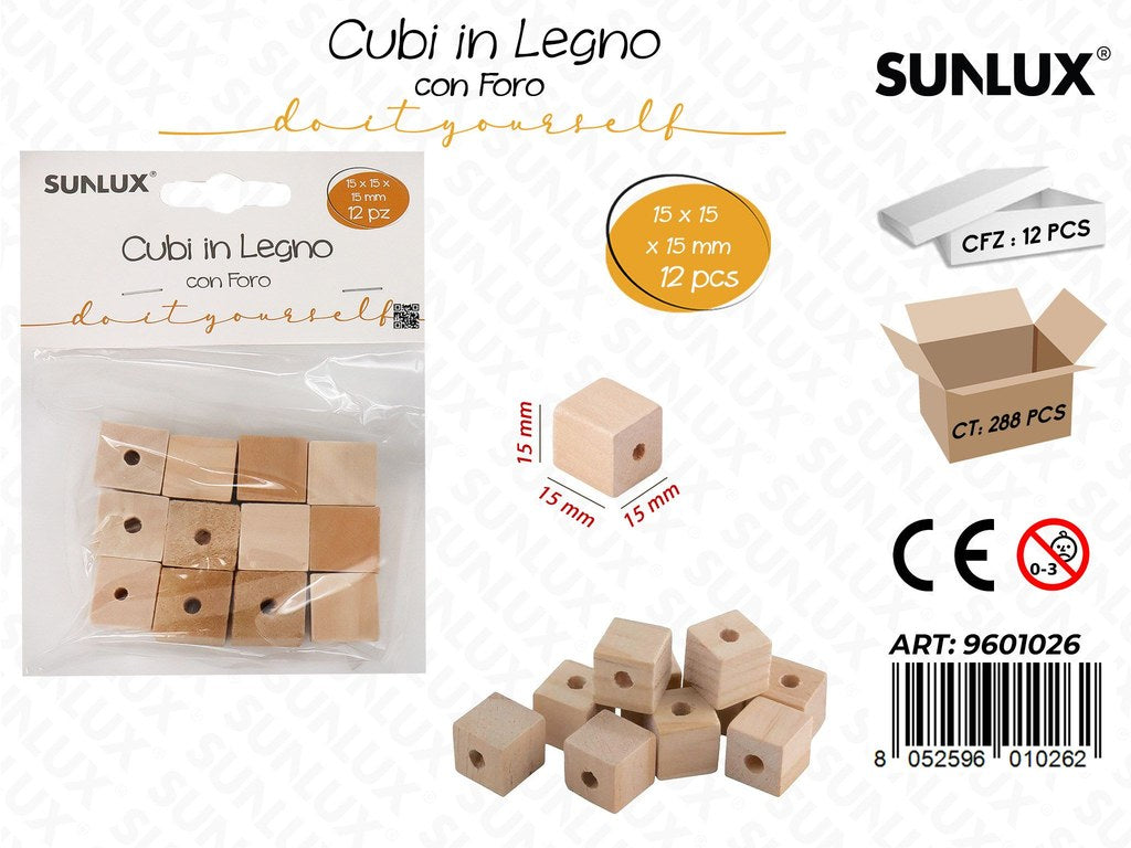 Sunlux Cubi Legno c/Foro 12PCS 15*15*15MM