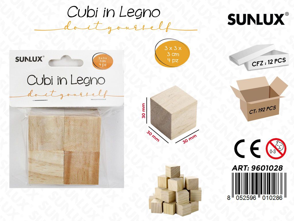 Sunlux Cubi in Legno 4PCS 3*3*3CM