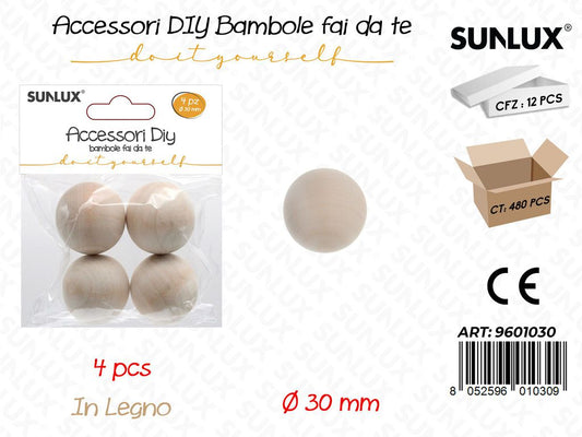 Sunlux Bambole Fai da Te Legno 4PCS 30MM