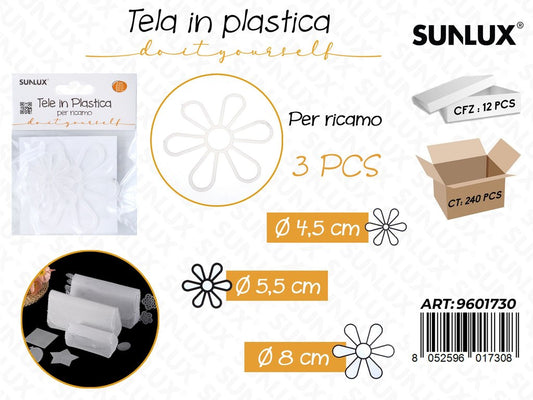 Sunlux Tela in Plast. per Ricamo 3PCS Mis. Ass.
