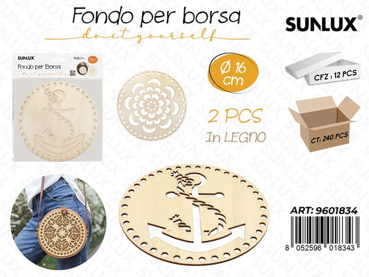 Sunlux Fondo per Borsa in Legno 2PCS Ass. D.16CM