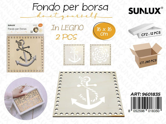 Sunlux Fondo per Borsa in Legno 2PCS Ass. 16*16CM