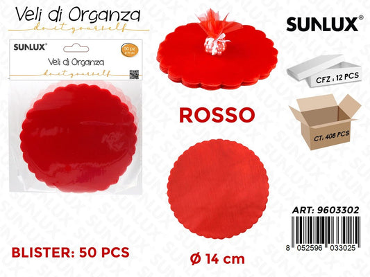 Sunlux Veli di Organza Rosso 50PCS D. 14CM
