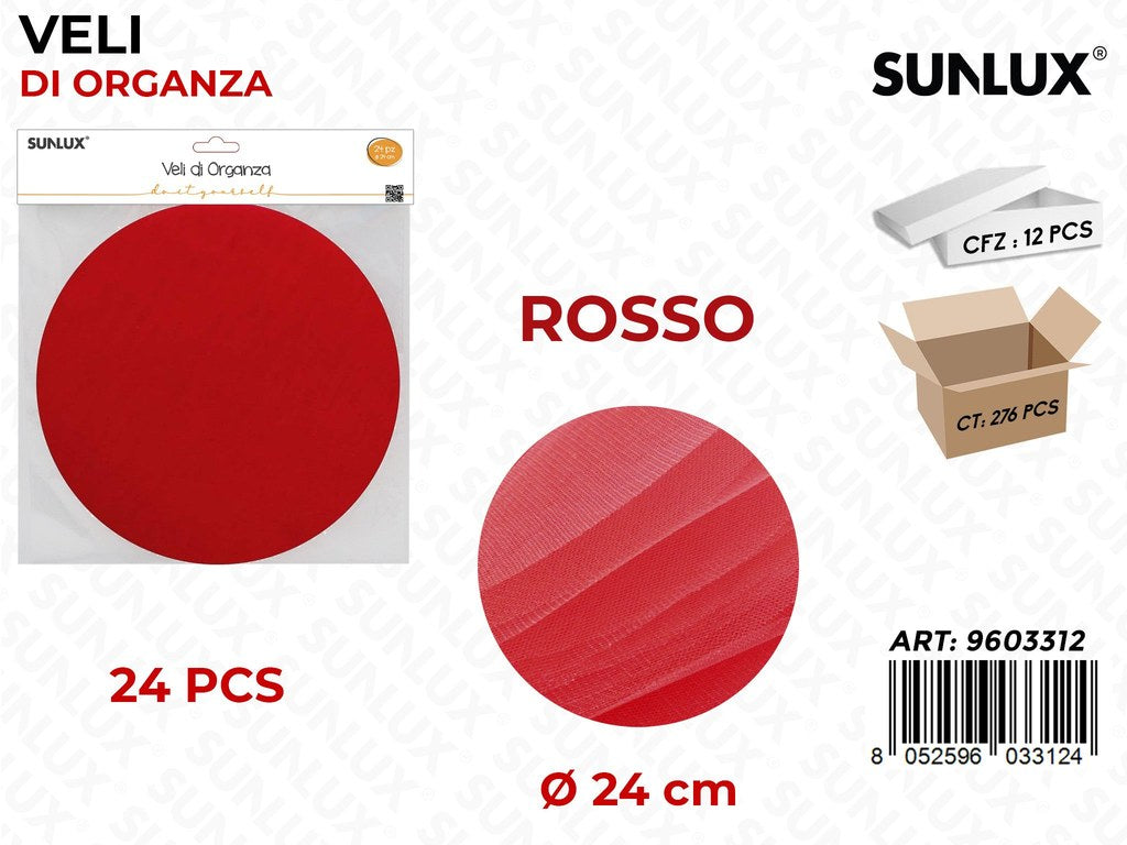 Sunlux Veli di Organza Rosso 24PCS D.24CM