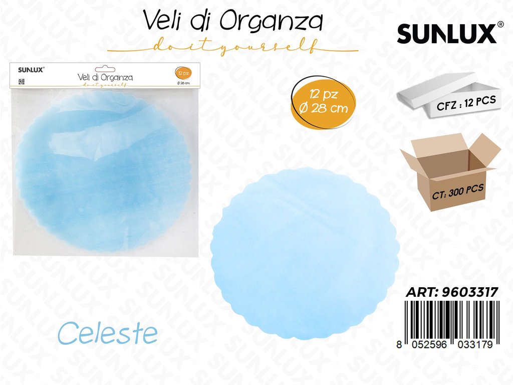 Sunlux Veli di Organza Celeste D.28CM 12PCS