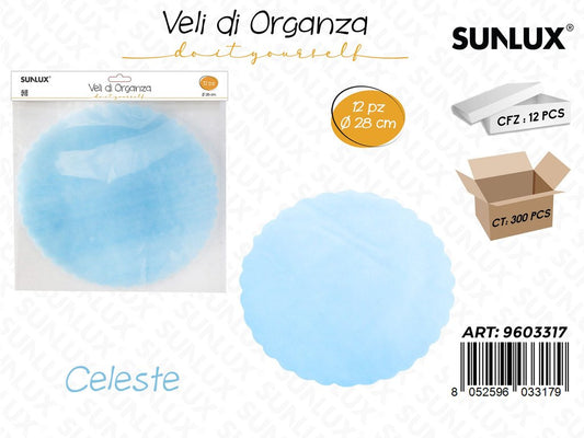 Sunlux Veli di Organza Celeste D.28CM 12PCS