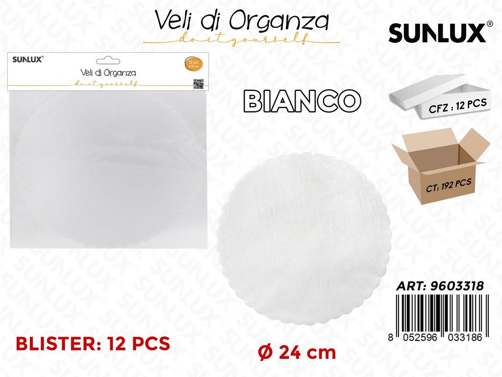 Sunlux Veli di Organza Bianco 12PCS D.24CM