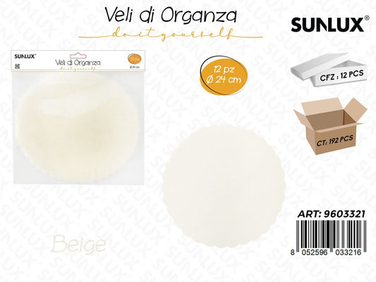 Sunlux Veli di Organza Avorio 12PCS 24CM