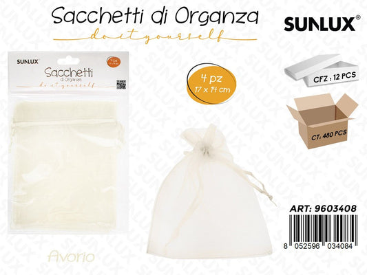 Sunlux Sacchetto Organza Avorio 4PCS 17*14CM