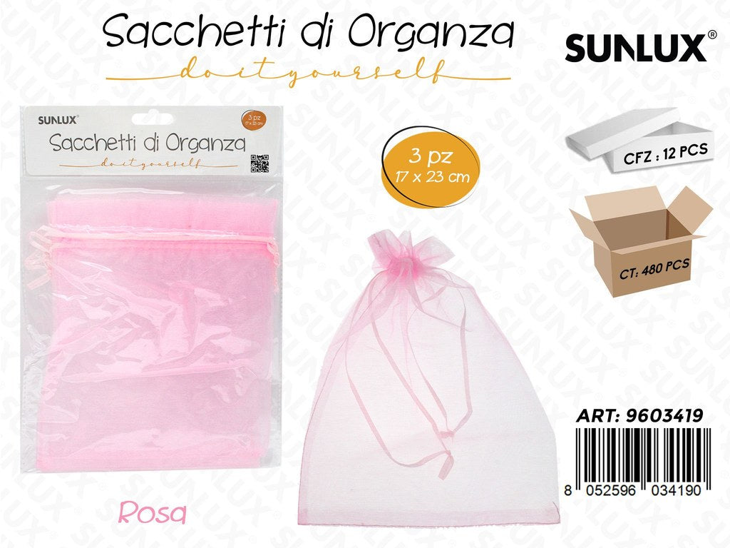 Sunlux Sacchetto Organza Rosa 3PCS 17*23CM