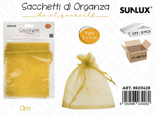 Sunlux Sacchetto Organza Oro 4PCS 17*14CM