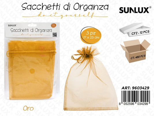 Sunlux Sacchetto Organza Oro 3PCS 17*23CM