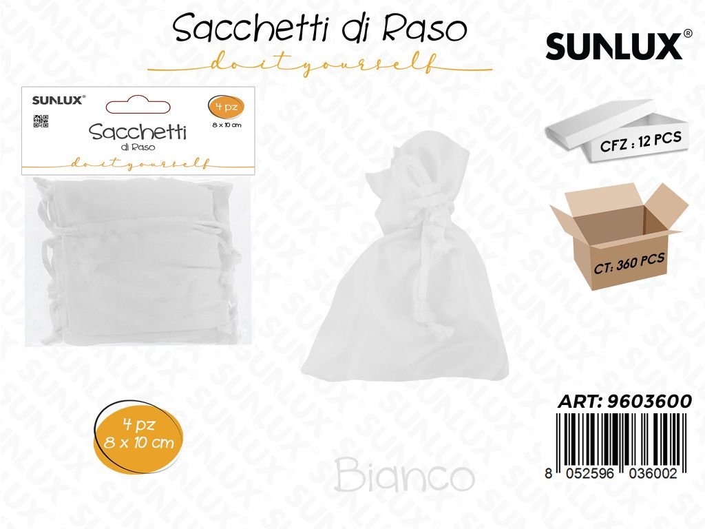 Sunlux Sacchetti di Raso Bianco 8*10CM 4PCS